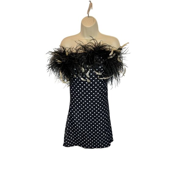 Leslie Amon Carioca Feather Trim Dot Mini Dress NWT - Size M/L - Picture 2 of 10